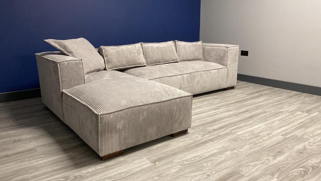 Denmark Chaise Corner Sofa (available in soft chord beige or light grey)