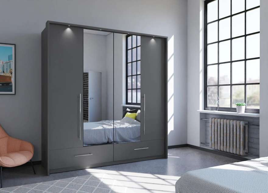 210cm Boston LED Bi-fold Door Wardrobe (available in white or grey)