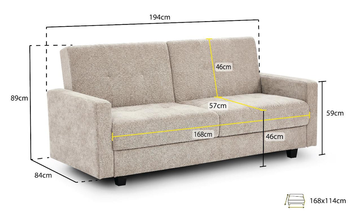 Holly 3 Seat Sofa Bed (Available in Chenille Beige or Grey)