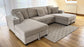 Lancaster U-Shape/Cinema Sofa Bed with Storage and Cup Holders (Available in Chenille Natural or Grey)