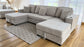 Lancaster U-Shape/Cinema Sofa Bed with Storage and Cup Holders (Available in Chenille Natural or Grey)